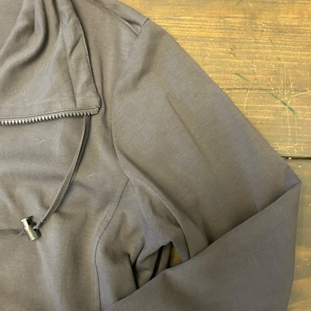 EILEEN FISHER Jacket L Organic Cotton Jersey Longline Hoodie Full Zip‎ Gray USA